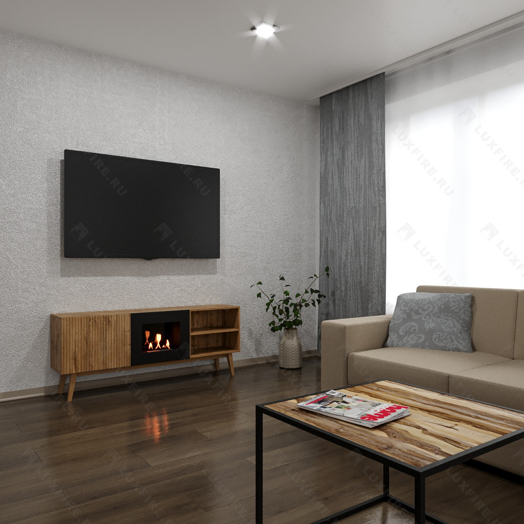 Тумба ТВ Lux Fire "Волга" напольная 1500, дуб вотан, с биокамином 500 по цене 67 603 руб.